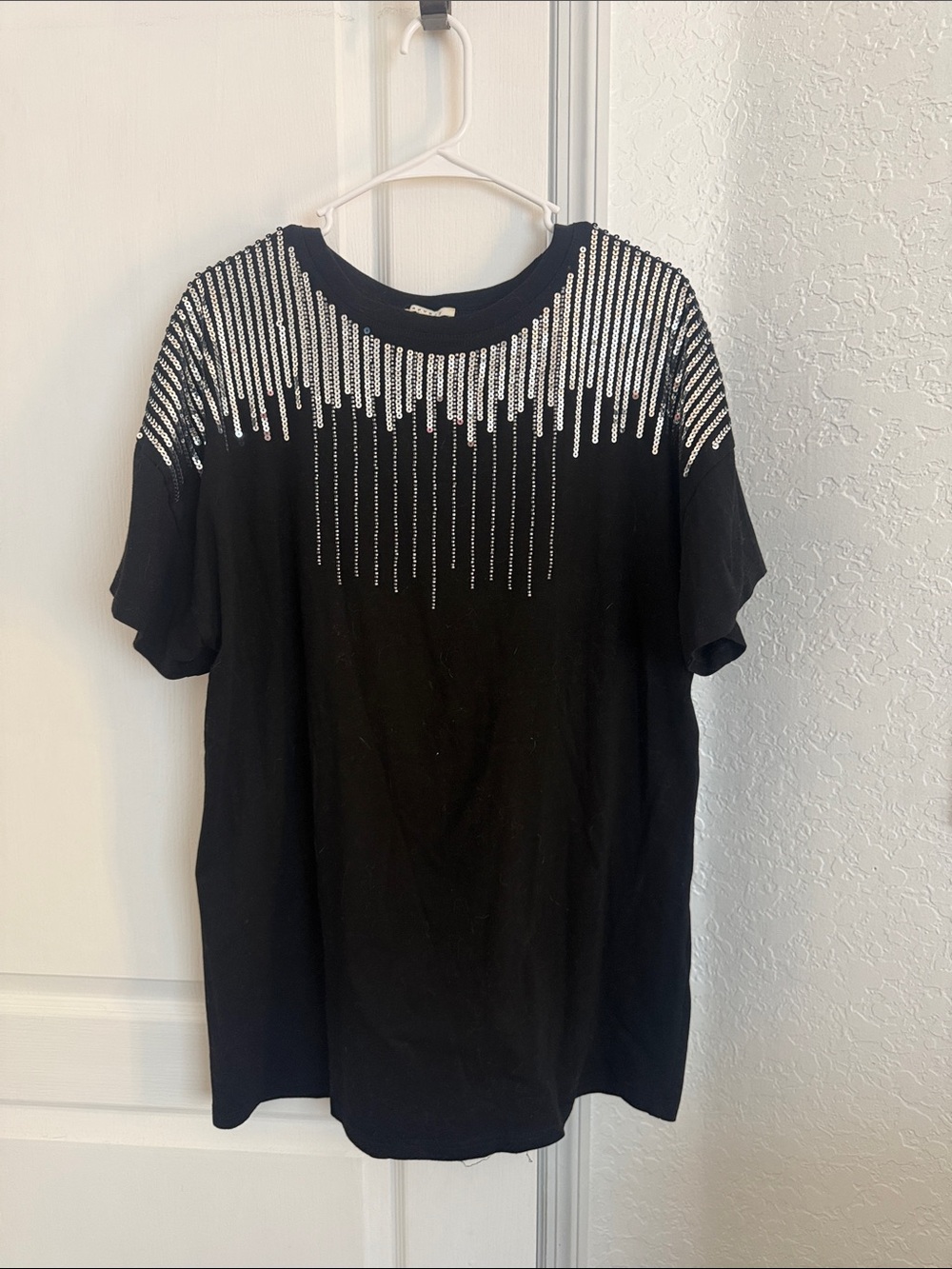 Vici Black Mini Tee Dress with Silver Sequin
